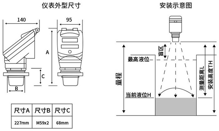 防爆超聲波液位計外形尺寸圖
