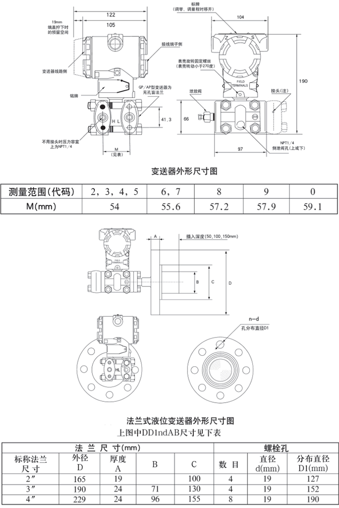 高溫壓力變送器規格尺寸表